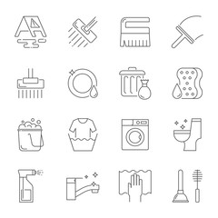 Fototapeta premium Cleaning icons set line style