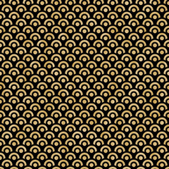 Gold and Black Circles - Seamless Japanese Wave Pattern