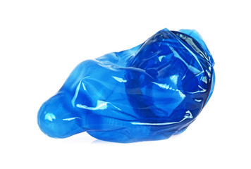 Blue condom on a white background