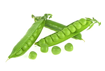 Fresh green peas isolated on a white background
