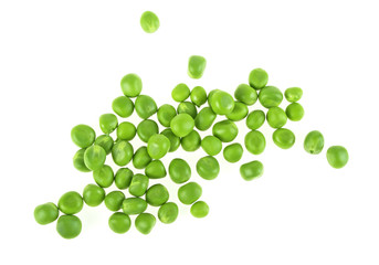 Green peas isolated on a white background. Top view.