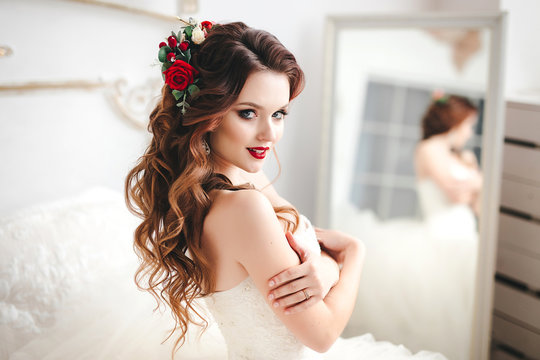 Beautiful bride portrait with bright make-up