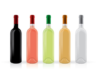 transparent bottles of wine on a white background