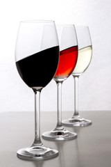 Red, rose and white wine in glass