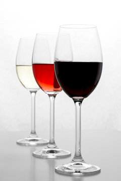 Red, rose and white wine in glass