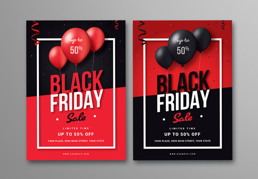 Black Friday Sale Flyer with Balloons in Two Layouts