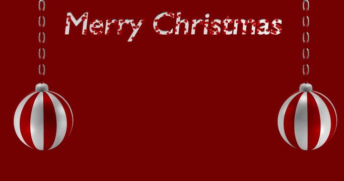 rotierende rot-weiß gestreifte Kugeln mit Text Frohe Weihnachten