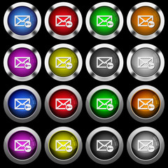 Secure mail white icons in round glossy buttons on black background