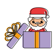 cute santa claus in giftbox kawaii character