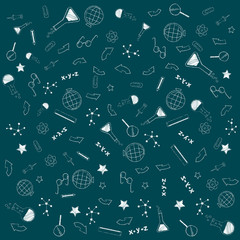 Blue Board with chalk drawings. Back to school background