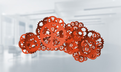 Mechanisms as symbol of wireless connection and interaction presented on white office background