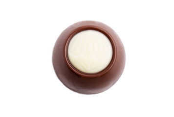 chocolate candy on white background. Delicious chocolate pralines