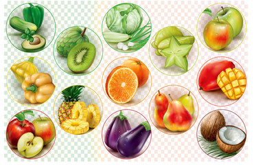 Rings with fruits and vegetables