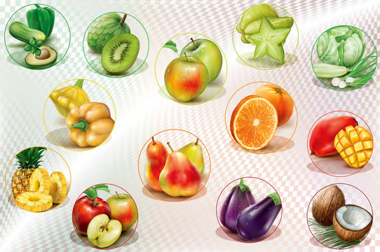 Colorful rings with fruits and vegetables