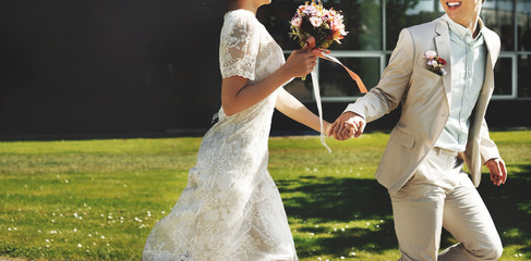 happy wedding, bride and groom together