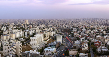 Fototapeta na wymiar Panorama of Abdoun area and abdoun bridge - Full view of Amman city the capital of Jordan