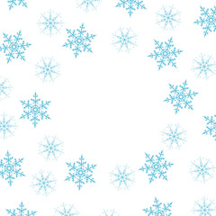 Festive decorative frame made of snowflakes on a white background. For posters, postcards, greeting for Christmas, new year.