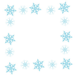 Festive decorative frame made of snowflakes on a white background. For posters, postcards, greeting for Christmas, new year.