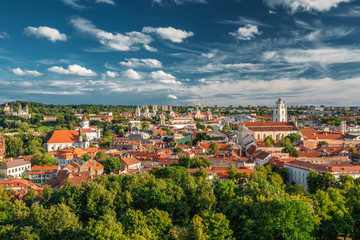 Vilnius, Lithuania. Old Town Historic Center Cityscape Under Dramatic Sky