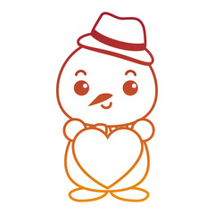 snowman with christmas hat and heart kawaii character
