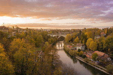 Cityscape  of  Bern and the bridge in sunset, Switzerland