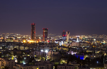 Fototapeta na wymiar Abdali area towers and hotels at night