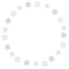 Festive decorative frame made of snowflakes on a white background. For posters, postcards, greeting for Christmas, new year.