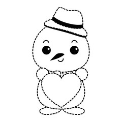 snowman with christmas hat and heart kawaii character