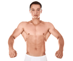 Fototapeta premium Sporty young man on white background