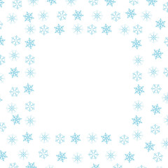 Festive decorative frame made of snowflakes on a white background. For posters, postcards, greeting for Christmas, new year.