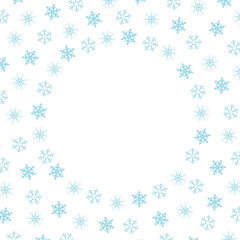Festive decorative frame made of snowflakes on a white background. For posters, postcards, greeting for Christmas, new year.