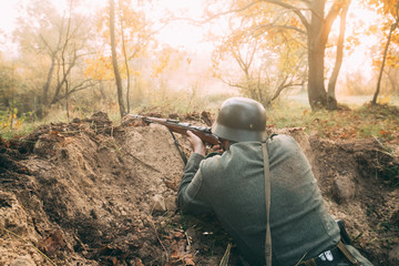 Re-enactor Dressed As German Wehrmacht Infantry Soldier In World