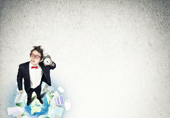 Comic businessman in red glasses