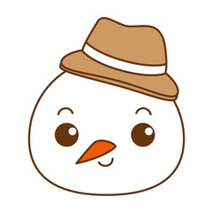 snowman head with christmas hat kawaii character