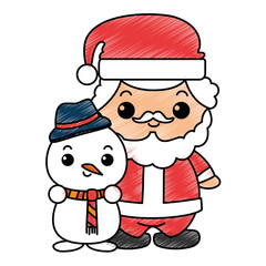 cute santa claus with snowman kawaii characters