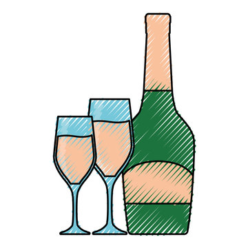 colored  bottle   with glasses  of  champagne over white background  vector illustration