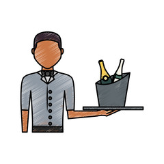 colored waiter man  with  wine cooler  over white  background  vector illustration