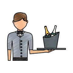 colored waiter man  with  wine cooler  over white  background  vector illustration