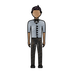 colored waiter man doodle  over white  background  vector illustration