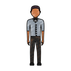 colored waiter man doodle  over white  background  vector illustration
