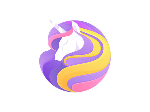Rainbow unicorn icon isolated on white background. Vector unicorn head with a rainbow mane