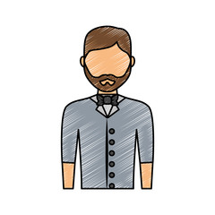 colored waiter man doodle  over white  background  vector illustration