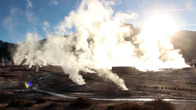 Geysers del Tatio, in the Atacama Desert, Chile. Slow Motion Shot
