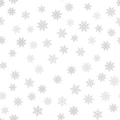Seamless pattern. Christmas abstract background made of snowflakes on white. Design postcards, posters, greeting for the new year.