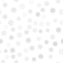 Seamless pattern. Christmas abstract background made of snowflakes on white. Design postcards, posters, greeting for the new year.