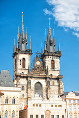 Obraz premium Church with spire towers in Prague, Czech Republic