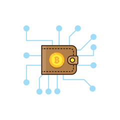 Brown bitcoin wallet and mining concept