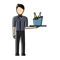 bartender holding a tray with drinks icon over white background colorful design vector illustration