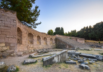 Ruins of asclepeion in Kos Greece, ancient greek temple dedicated to Asclepius, the god of medicine.