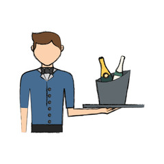 bartender holding a tray with drinks icon over white background colorful design vector illustration